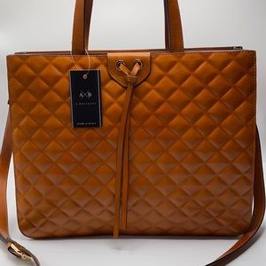 NWT A. BELLUCCI Italy Cognac Quilted Leather Tote Bag 🍁